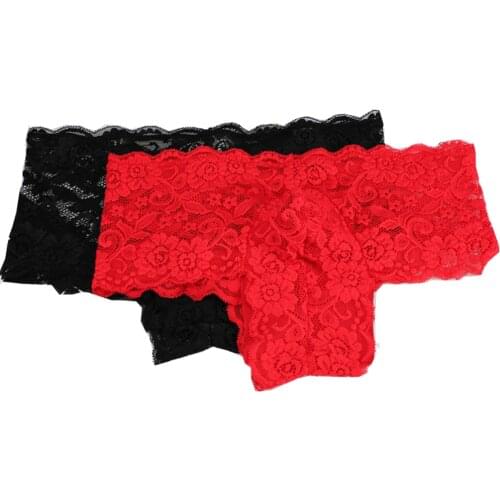 Men Sexy Underwear Lace Flower Small Boxer Shorts Underpants Red Black ZJH1005 M,L,XL
