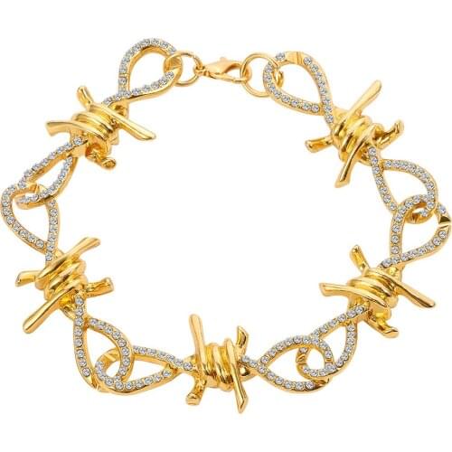 Mens And Womens Crystal Bangle Open Thorn Line Geometric Bracelet Hollow Out Wire Bracelet