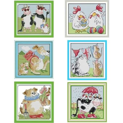 Cow Chick Puppy Cartoon Cute Animal DIY Cross Stitch Set DMC Cross Stitch Needlework Embroidery Kit 14CT 11CT Pattern Kit crafts