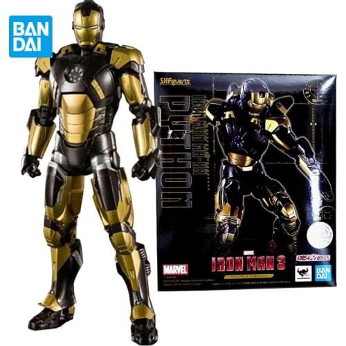 Original Bandai Tamashii Nations Marvel Avengers Iron Man Mark 20 Python S.h. Figuarts Doll Action Figure Collect Model Kids Toy