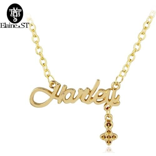 Suicide Squads Necklace Crystal Heart Pendant Jewelry Quinn Joker Golden Letters Necklace Valentines day Gifts for Women