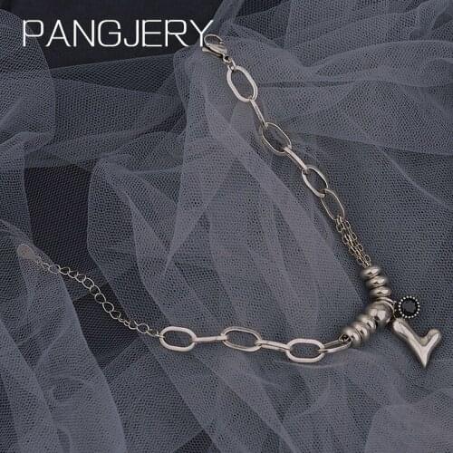 PANGJERY 925 Sterling Silver Sparkling Zircon Bracelets for Women Fashion Simple Irregular LOVE Heart Engagement Jewelry Gifts