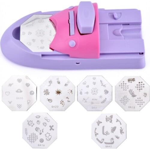 Manual Nail Art Printing Machine with 6pcs Metal Stamping Plates Manicure Nail Color Draw Polish Nail Printer Set Tool
