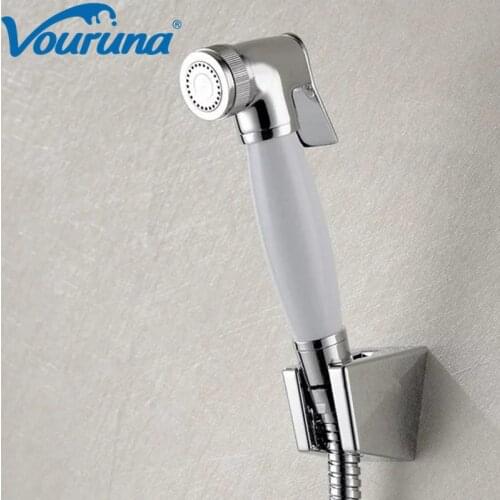 VOURUNA Premium Hand Bidet Spray White&Chrome Mini Toilet Sprayer Small Bathroom Shower Chrome Plated Brass Shattaf