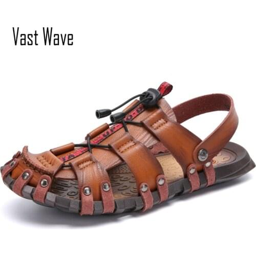 Vastwave New Casual Men Soft Sandals Comfortable Men Summer Leather Sandals Men Roman Summer Outdoor Beach Sandals Big Size 47