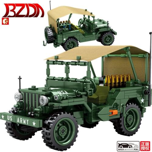 SEMBO Classic Jeeped Car Willys M38 Hummered Jeeped H1 Military Assault Car Vehicle model Building Bricks Toys For BOYS Gifts