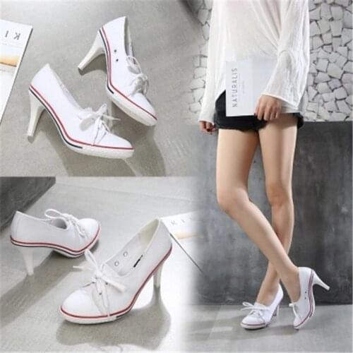 2019 Pumps Denim High Quality Shallow Mouth Womens Shoes High Heel 8CM Canvas Student Shoes Women New Board shoes size 34-41