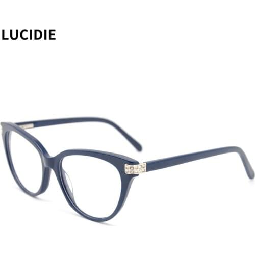 LUCIDIE 2021 Cat Eye Acetate Women Glasses Frames Clear Lens Female Optical Fashion Computer Eyeglasses with Drill Round Eyewear
