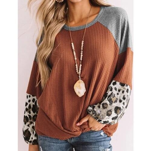 Fashion Women Long Sleeve Twisted Sweater Autumn Leopard Patchwork Sweaters Ladies Loose Knitted Pullovers Streetwear