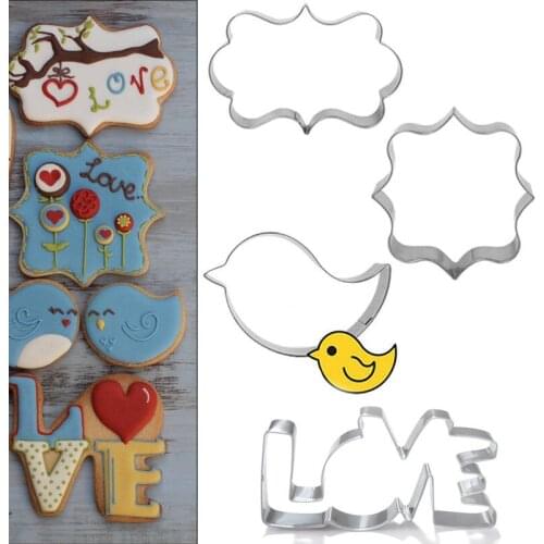 4pcs Bakeware patisserie reposteria Love Bird Fondant Cake Decor Moldes Metal Cookie Cutter Paste Gum Biscuit Mold Pastry Shop