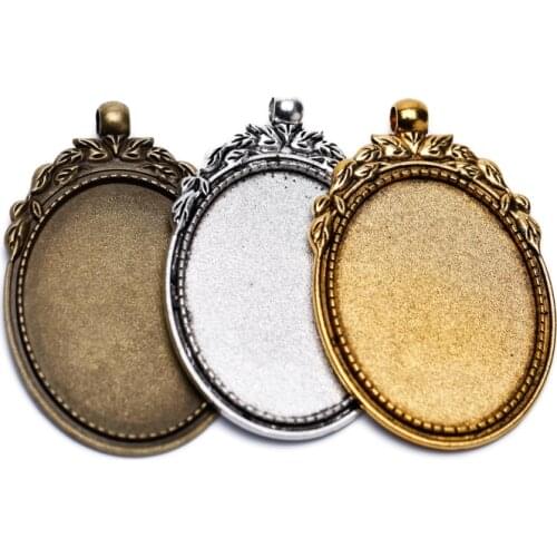 5pcs Flower Pendant Charms Base Settings Cabochon Cameo Tray Bezel Blank Fit 30*40mm Glass Cabochons Jewelry Findings