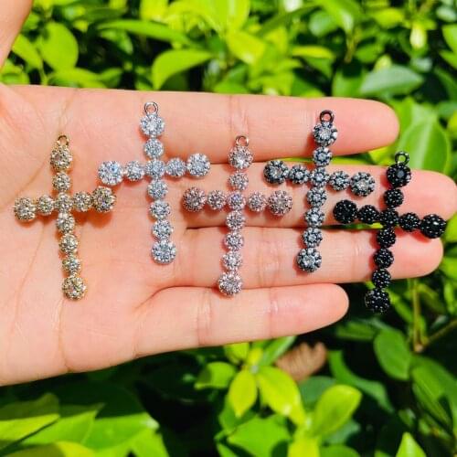 5pcs CZ Pave Gold Silver Cross Pendant for Women Bracelet Necklace Making Religious Charm Handmade Jewelry Accessories Wholesale
