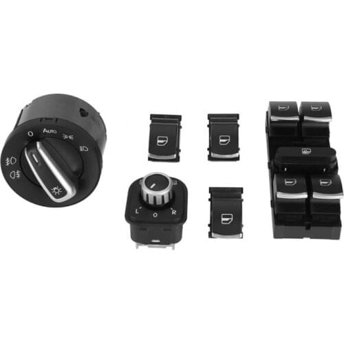 6Pcs Car Headlight Rearview Mirror Power Window Switch Button Control for VW Passat CC Jetta