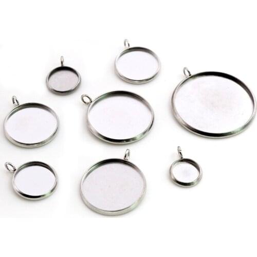 8/10/12/14/16/18/20/25mm Inner Size Stainless Steel Simple Style Cabochon Base Cameo Setting Charms Pendant Tray