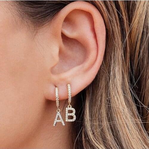 A-Z 26 Lettar English Pendant Earrings Trendy CZ Zircon Tiny Ear Buckle Hoops Cartilage Earrings Initial Piercing Jewelry