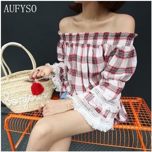 Блузки с открытыми плечами AUFYSO China At AliExpress