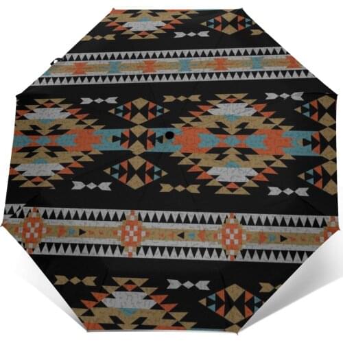 Automatic Umbrella American Indian Aztec Ethnic three-fold umbrella women men rain umbrella