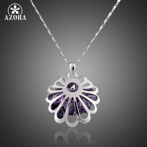 AZORA Unique Design Bud White Gold Color Stellux Austrian Crystal Water Drop Pendant Necklace TN0045
