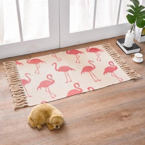 Bohemian Hand Woven Cotton Linen Carpet Rug Bedside Rug Woven Small Rug Anti-slip Mat Home Deco Sofa Decoration JS297C