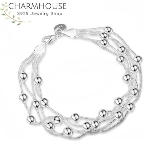 Pure 925 Silver Bracelets for Women Snake Chain Beads Bracelet & Bangles Wristband Pulseira Wedding Bridal Jewelry Wholesale