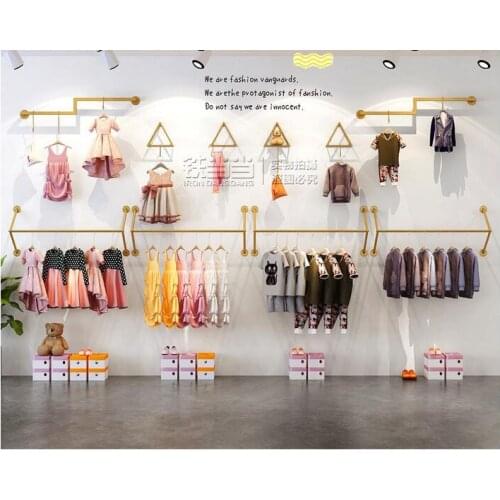Childrens wear store display rack simple wall-mounted gold display rack combination wall iron hangers clothing store shelves