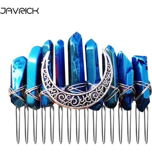 Gradient Rainbow Faux Raw Crystal Hair Comb Angel Aura Bridal Wedding Hairpin Jewelry Alloy Moon Boho Tiara Crown Stick