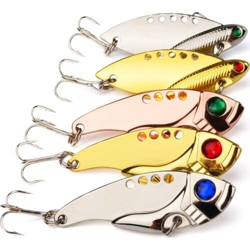 HiUmi 5Pcs ABS Hard Baits Metal VIB Lures Vibration Spinner Spoon Sequins Fishing Lure Bass Bait Treble Hook