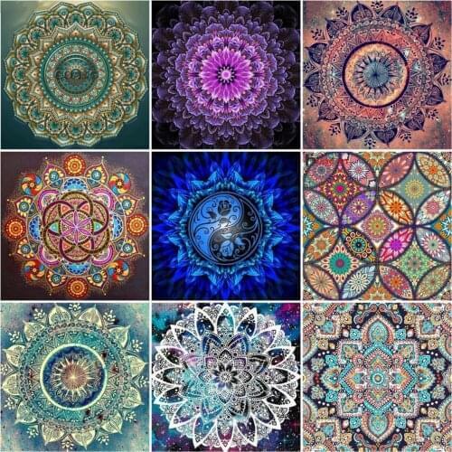 HUACAN Full Drill Diamond Painting Mandala Cross Stitch Diamond Mosaic Flowers Wall Decor Home Decoration