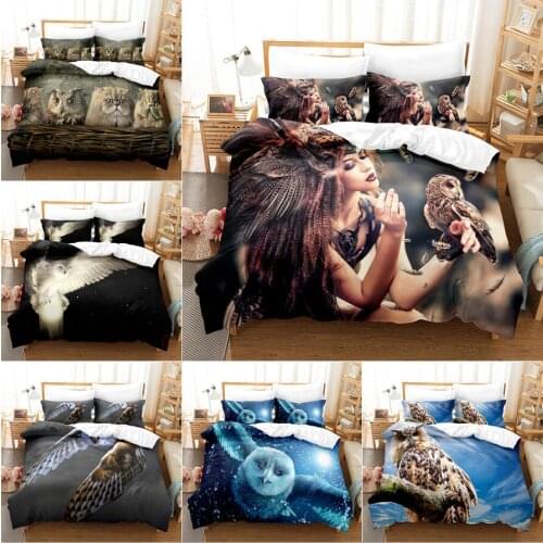 3D Owl Printed Kawaii Bedding Set 2/3pcs Soft Quilt Cover / Double Cover Set Twin Full Queen King Size Home Textile Bed Linens