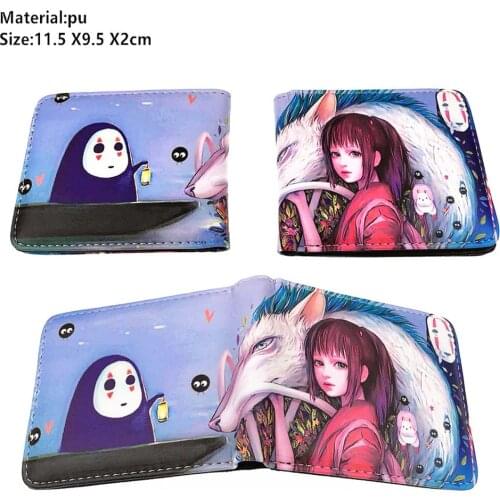 Leather Wallet Anime Spirited Away Zipper Law Short Boys Girls Coin Pocket Pu Bifold Photo Card Holder Layers Purse Gift