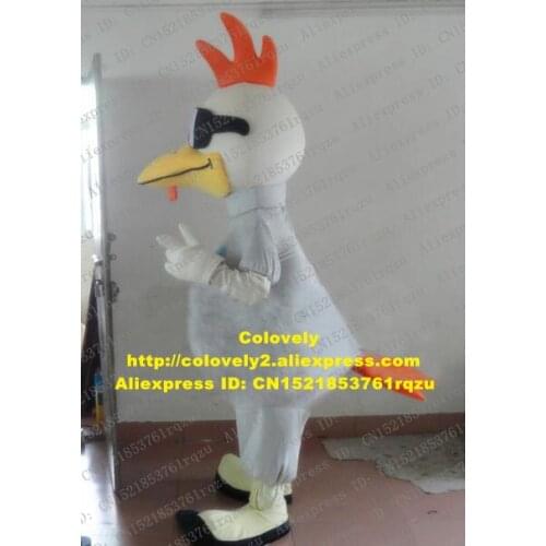 Commanding Gray Cock Rooster Hen Chicken Chook Chick Mascot Costume Character Mascotte White Gloves Black Sunglasses ZZ1885 FS