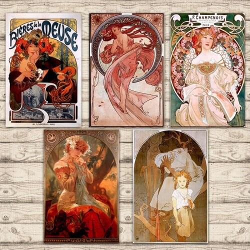Mother and daughter Alphonse Maria Mucha France Paris girl canvas painting bar home decoration gift