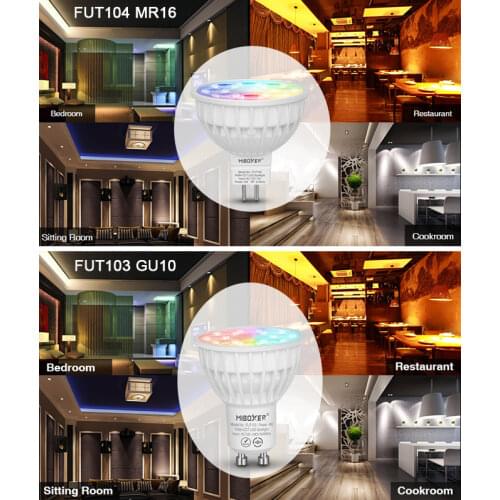 Miboxer 4W GU10 MR16 RGB+CCT LED Spotlight FUT103 FUT104 12V 110V 220V Indoor Lamp 2.4G RF Remote Controller APP Control Milight