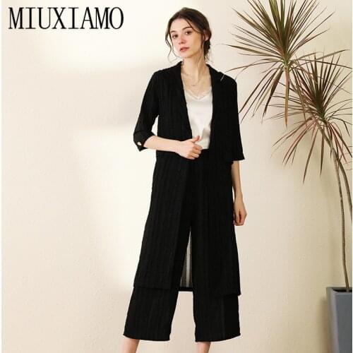 MIUXIMAO Best Quality 2020 Office Lady Spring Twinset Elegant Top+ Pant Luxury Suits Women Vestidos 2 Piece Set Women Pants Set