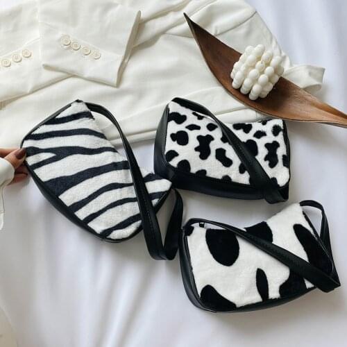 Fashion Exquisite Shopping Bag Plush Soft Women Shoulder Bag Clutches Female Animal Cow Zebra Pattern Underarm Handbags Totes