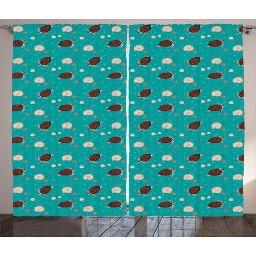 Turtles Shells Curtains Oceanic Nautical Ornament Sea Satin Fabric Drapes for Living Room Bedroom 2 Panel Window Set