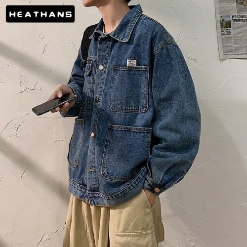 Men Blue Streetwear Denim Jackets Washed Mens Harajuku Hip Hop Denim Jacket Male Korean Casual Windbreaker Tooling Jean Jackets