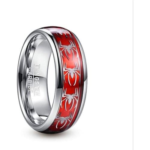 8mm Inlaid Red Opal Spider Motif Tungsten Steel Mens Ring Wedding Tungsten Carbide Ring