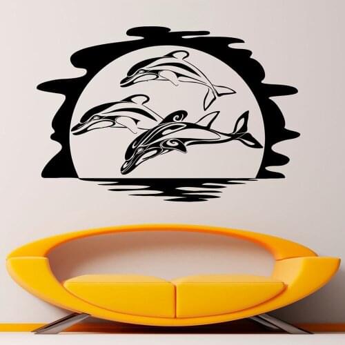 Dolphins Wall Decal Sun Ocean Sea Animals Door Window Vinyl Stickers Kids Bedroom Bathroom Home Decoration Art Wallpaper Q814
