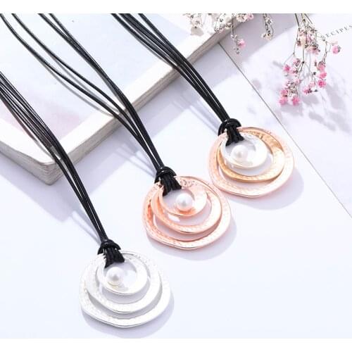Multi Circles Pendant Necklaces for Women Sweater Chain Jewelry Accessories Gold Silver Color Trendy Pearl Collares Jewellery