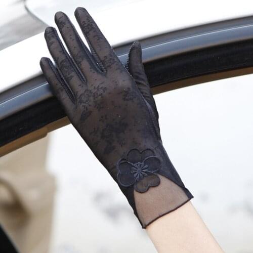 Sexy Spring Summer Women Autumn UV Sunscreen Short Sun Gloves Fashion Ice Silk Lace Driving Of Thin Touch Screen Gloves G07A