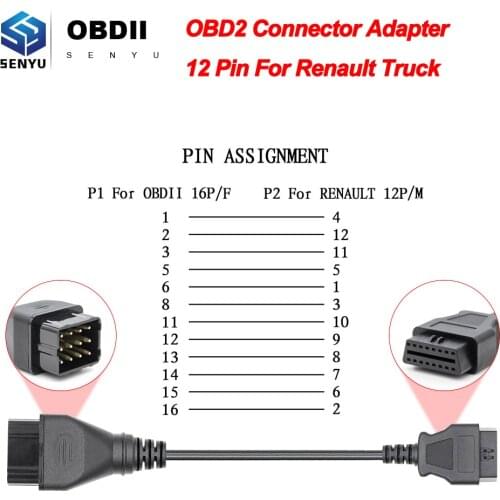 OBD2 Connector Adapter For Renault Truck 12 Pin OBD to OBD2 16Pin For Renault OBD OBD2 Diagnostic Auto Tool OBD2 Extension Cable