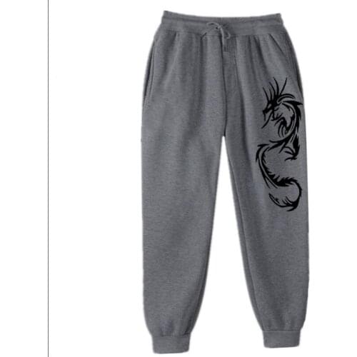 Casual Sports Pants, Solid Color Totem, Black Dragon Pattern, Cool And Fashionable Street Jogging Mens And Womens Trousers