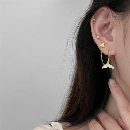 A Girl' 1 Pcs Tassel Crystal Mermaid Tail Stud Earrings For Women Wedding Female Pendientes