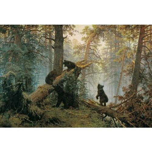 Happy bear family oil painting Forest oil painting picture print on canvas HD print canvas craft