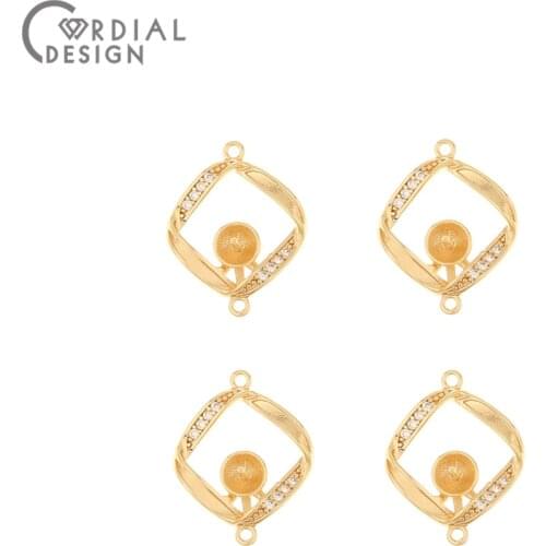 Cordial Design 20Pcs 13*17MM Jewelry Accessories/CZ Connectors/Genuine Gold Plating/Square Shape/Hand Made/DIY Earrings Making