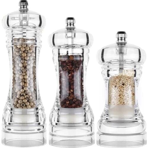 Grinding Bottles Tools Spice Container Seasoning Manual Acrylic Pepper Grinder Acacia Salt And Pepper Grinder Set
