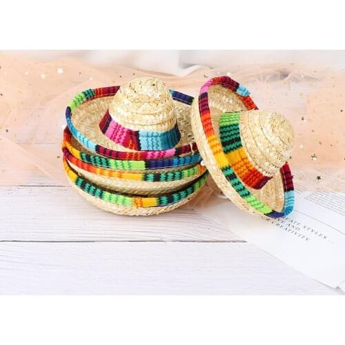Mini Pet Dogs Straw Hat Sombrero Cat Sun Hat Beach Party Straw Hats Dogs Hawaii Style Hat For Dogs Funny Accessories