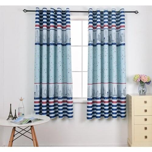 Modern Blue Building Printed Short Window Curtains For Children Room Living Room Kids Bedroom Half Shade High Quality Drapes