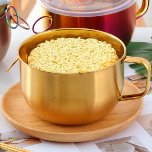 Stainless steel fast food cup thick heat insulation large capacity lunch box anti-scald instant noodle bowl with lid LX10902